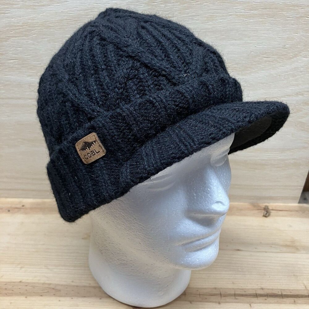 Coal Yukon Brim Hat Cap Cable Knit Wool Beanie Fleece Winter One Size Black